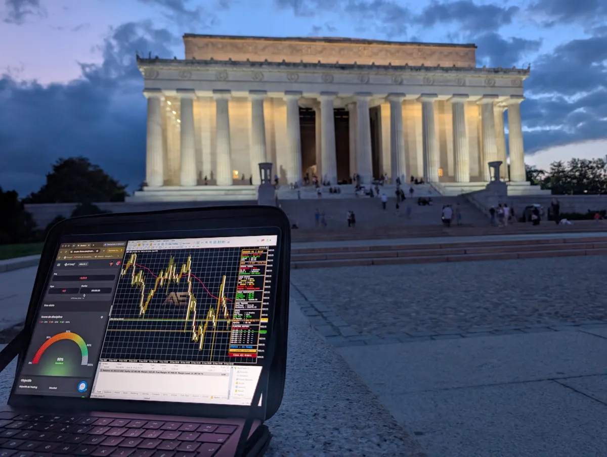 Portable devant le Lincoln Memorial